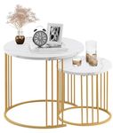 YORKING Nesting Coffee Table Set of 2, Round Table, Morden End Side Table Night Stand for Bedroom Dining Room (Marble White)