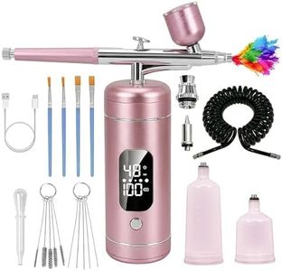 Cordless Airbrush Kit with Compressor,48 PSI High-Pressure, 6000mAh Rechargeable,3-Speed Dual-Action,0.2/0.3/0.5 mm Nozzles & 3 Cups,Non-Clogging for Cake,Models, Makeup,Painting,Nails Art (Pink)