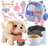 Toy Dog for Kids, Girls Interactive Plush Stuffed Toys Dog that Walk and Bark,16 pcs Electronic Puppy Pet Care Pretend Playset w/ Backpack, Groom & Feed Toys, Gifts for Girls 3-5 5-7 6-8 8-12