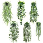 Der Rose 6 Pack Fake Plants Hanging with Pots Artificial Eucalyptus Vines Faux Hanging Plants Indoor for Room Wall Shelf Outdoor Decor