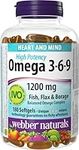 Webber Naturals Omega 3-6-9 1,200 mg Fish Oil, 180 Clear Enteric No Fishy Aftertaste Softgels, Supports Cardiovascular Health and Brain Function