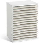 Caydo 15 Slot Paper Organizer Storage, Wood Adjustable Shelves Paper Storage Shelf with Extraction Slot for 12x12Inch Scrapbooks, Heat Transfer Papers, Files, Vinyl fo Office, Home (White)