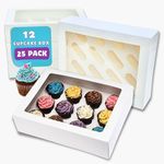 PACK N TRADE 25 Pcs cupcake boxes 12 hole - Multifunction Inserts Deep cake boxes for cupcakes – White cup cake boxes (34 x 26 x 9 cm) with Clear Window - Ideal for Muffins, Cupcakes & Pastries