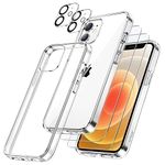 JETech 5 in 1 Case for iPhone 12 mini 5.4-Inch, with 2-Pack Screen Protector and Camera Lens Protector, Non-Yellowing, Full Coverage Tempered Glass Film, Shockproof Bumper Phone Cover (Clear)