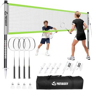 Patiassy Badminton Set for Backyard, Outdoor Badminton Net with Anti-Sag Design, 4 Professional Badminton Rackets, 4 Shuttlecocks and Carry Bag for Lawn or Beach