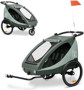 hauck Fahrradanhänger & Kinderwagen Set Dryk Duo Plus für 2 Kinder (6-48 Monate), inkl. Regenschutz, Sonnensegel, Deichsel, Buggyrad, Fahne und LED Licht - Dark Green