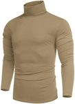 COOFANDY Men's Casual Slim Fit Turtleneck T Shirts Lightweight Basic Cotton Pullovers Khaki