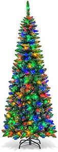 Costway Artificial Pre-lit Christmas Tree, Hinged Fir, Xmas Pencil Tree with Foldable Metal Stand & Superior PVC Leaves, Easy Assembly, Christmas Decoration for Indoor (1.98 M)