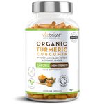 High Strength Turmeric & Black Pepper Capsules 1440mg, 120 Caps/2 Months, Organic Turmeric Ginger & Black Pepper Capsules, Turmeric Curcumin Capsules (Not Tablets) VitaBright Tumeric Supplement Joints