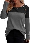 Zeagoo Casual Long Sleeve Shirts for Women Lightweight Pullover Sweaters for Women Trendy Waffle Knit Tee Shirts Winter Soft,Dark Grey S