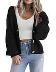 HOTOUCH Women's Long Sleeve Open Front Cardigans Short Button Down V Neck Lightweight Outwear Jumper Sweaters for Winter Spring Black M