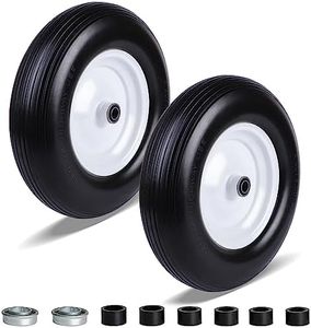 Eazy2hD 2 Pack 4.80/4.00-8 Flat-Free Wheelbarrow 16" Solid Rubber Wheel Barrel Tires Non-Slip Center Hub 3.25"-6", Installed 3/4" Bearing with Extra 5/8" Bearing for Yard Garden Wagon