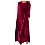 Women Vintage Velvet Dress Long Sleeve Maxi Dresses Casual Loose Fit Dress Elegant Bridesmaid Dress Ladies Solid Color Plus Size Dress Wine