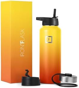 Iron Flask Bouteille d'eau de sport - 18 oz, 3 couvercles (couvercle en paille), acier inoxydable isolé sous vide, chaud froid, moderne à double paroi, tasse thermo simple