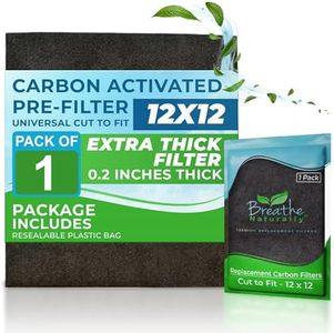 Breathe Naturally Universal Cut To Fit Carbon Activated Air Filter - Replacement Charcoal Filters - Pre Filter Carbon Sheet for Air Purifier, Vent Filters & More - Made in USA (Pack of 1, 12x12)