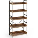 Rolanstar Bookshelf, 5 Tier Bookcase, Industrial Storage Rack with Metal Frame, Free Standing Utility Organizer Shelf Unit for Open Storage, Display and Book Organization in Living Room, Rustic Brown