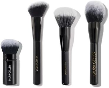 LAURA GELLER Full Face Brush Set - Retractable Airbrush Kabuki + Classic Bronzer Brush + Angled Blush Brush + Powder Brush