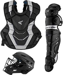 EASTON Elite X Baseball Catchers Equipment Box Set, Intermediate, Black, 2021, Large Helmet, Chest Protector + Commotio Cordis Foam, Leg Guards, NOCSAE Approved All Player Levels