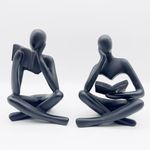 SIETIOJI 2 Pieces Home Decor Black Reading Thinker Statue Modern Figurines Abstract Aesthetic Sculpture Thinker Resin Statue Set for Home Decoration Living Room Office Bookshelf Shelf Table