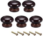 uxcell Round Wood Knobs,5Pcs 34mm Dia Cabinet Furniture Kitchen Pulls Handles for Dresser Drawer Wardrobe, Dark Brown