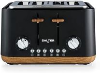 Salter EK5823BLK Toronto 4-Slice Toaster – Wide Slots, 6 Browning Levels, Removable Crumb Tray, Defrost, Reheat, Cancel, Self-Centring Function, High-Lift Eject, 1630 W, Wood Effect/Black, Plastic