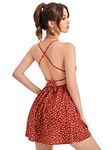 Aahwan Women's Polyester Red Backless Lace Up Ditsy Floral Printed Mini Cami Dress (186-Red, S)