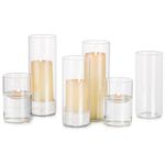 Glasseam Pillar Candle Holder Set 6, Floating Candle Holders for Tealigh Votive Candles, Hurricane Glass Candle Holders for Wedding Centrepiece, Flower Vases for Living Room Dining Table Decorations