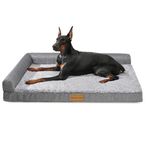 Patas Lague Orthopedic XL Dog Bed for Large Dogs 107x71cm, Waterproof L Shaped Big Large Dog Sofa Beds with Removable Washable Cover, Soft Pet Couch Bed Mat with Nonskid Bottom, Grey