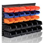 MULSAME Wall Mounted Storage Bins Parts Rack 4 Colors 30PCS Bin Organizer Garage Plastic Shop Tool, Garage Organizers and Storage (Style-Classic)