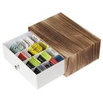 JACKCUBE DESIGN Rustic Wood Tea Storage Box Tea Bag Organiser Stand Holder Drawer / 12 Adjustable Compartments and White Faux Leather Drawer/Acrylic Divider - :MK447C