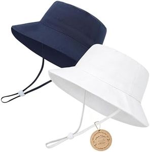 Urban Virgin Baby Sun Hat Toddler Bucket Hat Summer Beach Essentials for Baby Boy Kids Swim Straw Bucket Hat Navy Blue& Sea Blue 0-6 Months