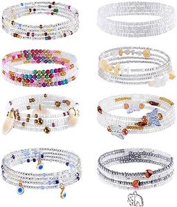 ELABEST 24-39inch African Waist Beads for Women 8Pcs Elastic Belly Beads Colorful Beaded Waist Jewelry Accessories Body Chain (White, 47.2inch/120cm)