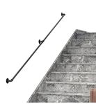 DIYHD 5FT Stair Black Pipe Handrail with 3 Wall Mount Supports,Round Corner Rustic Black Staircase Handrail