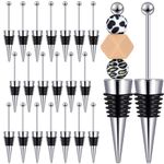 Kosiz 20 Pcs Beadable Wine Stoppers for Wine Bottles Decorative Beaded Wine Bottle Stopper Reusable Alloy Wine Saver for Beverage Gifts Holiday Party Wedding Bar, Black and Silver