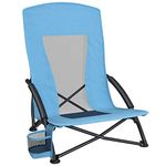 SONGMICS Portable Beach, High Backrest, 330 lb Load, Cup Holder, Foldable Lightweight, Comfortable, Heavy Duty, Outdoor Chair, Light Blue