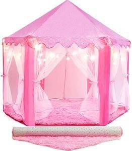 PLAYVIBE Princess Tent for Kids Tent 55"x53" – Princess Toys Kids Tent with Ultra Soft Rug & Star Led Lights – Princess Castle Kids Play Tent Indoor & Outdoor