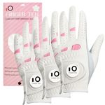 FINGER TEN New Women Ladies All Weather Cabretta Leather Grip Golf Glove with Magnetic Ball Marker Worn on Left Hand Lh Value 3 Pack Set (Medium, Worn on Left Hand-for Right-Hand Golfer)