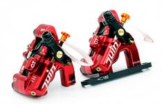 Juin Tech GT-F 4-Piston Cable Actuated Hydraulic Bicycle Bike Disc Brake Caliper Set Hybrid Brake Set for Flat-Mount Road/Cyclocross/Gravel/E-Bike/Folding Bike use (Red)