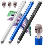 The Friendly Swede Replaceable Micro-knit Tip Hybrid Stylus with Lanyards, Cloth and Replacement Tips (3 Pack), Black, White and Dark Blue