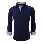 ALEX VANDO Mens Dress Shirts Regular Fit Long Sleeve Men Shirt,L19-Navy,XL