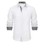 HISDERN Men's Long Sleeve Dress Shirt Solid Button Down Shirts for Wedding Party Business White M