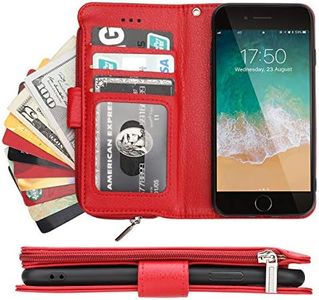 Cavor for iPhone SE 2020/ SE 2022/ iPhone 7/ iPhone 8 Case,PU Leather Zip Pocket Wallet Flip Cover Case Magnetic Closure Book Design with Kickstand Feature & Card Slots(4.7")-Red