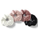 Mueras Satin Hair Scrunchies Ties Bands for Women and Girls (White, Light Pink, Rose and Black) Pack of 4