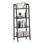 VASAGLE Ladder Shelf, 4-Tier Bookshelf, Storage Rack, Bookcase with Steel Frame, Charcoal Gray and Black ULLS044B04