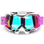 Polarized Sport Motorcycle Motocross Goggles ATV Racing Goggles Dirt Bike Tactical Riding Motorbike Goggle Glasses, Bendable Windproof Dustproof Scratch Resistant Protective Safety Glasses (Pink)