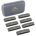 EASTROCK Diatonic Harmonica Set of 7, 10 Holes black Harmonica Mouth Organ set, A, Bb, C, D, E, F and G key harmonicas for Adults, Beginner, Professionals and Students as Gift