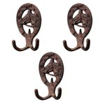 Indian Shelf 3 Pack Heavy Duty Horse Kids Hooks Double Prong Cast Iron Farmhouse Decorative Vintage Wall Hooks for Hanging Coats, Keys, Bags, Hats, Towels, Backpack, Purse, Robe