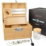 Viking Factory Large Bamboo Box with Combination Lock, Home Decorative Box Locking, Upgraded Tray | Glass Jars | Accessory Tool. (Bamboo)