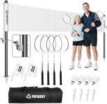 Patiassy Professional Badminton Set with Carbon Aluminum Badminton Rackets Set of 4, Outdoor Portable Badminton Net with Winch System, 4 Nylon Badminton Shuttlecocks and Bag