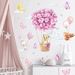 CHDITB Pink Kids Girl Room Wall Stickers,Pink Flower Animals Wall Sticker,Balloon Baby Floral Wall Decals,Balloon Wall Stickers,Rabbit Decals for Bedroom Nursery Decor